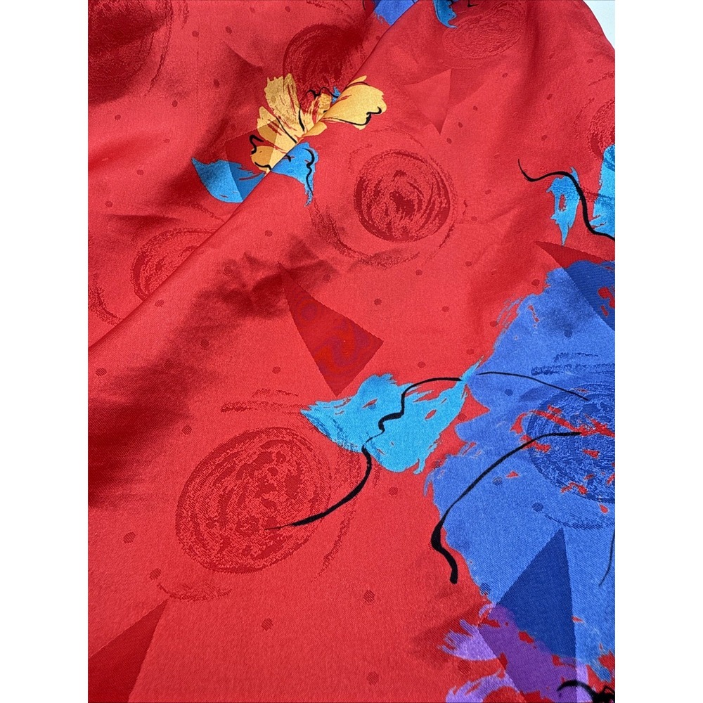 Kono Vintage Dress Womens 5/6 Red Blue Floral lined pockets shoulder pads - Picture 10 of 14